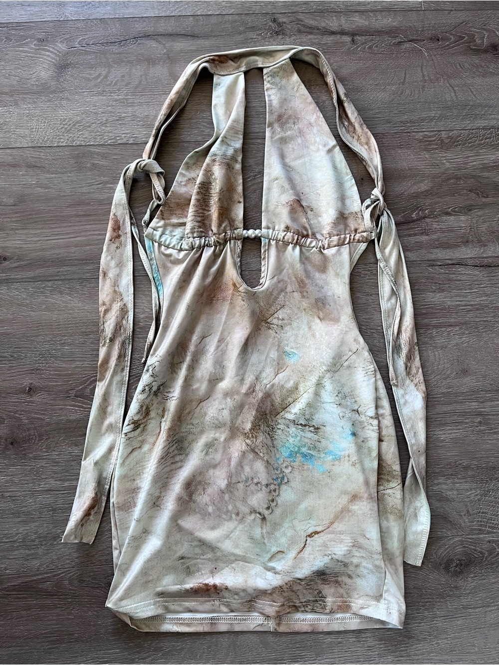 Tie-Dye Halter Mini Dress in Neutral Tones
